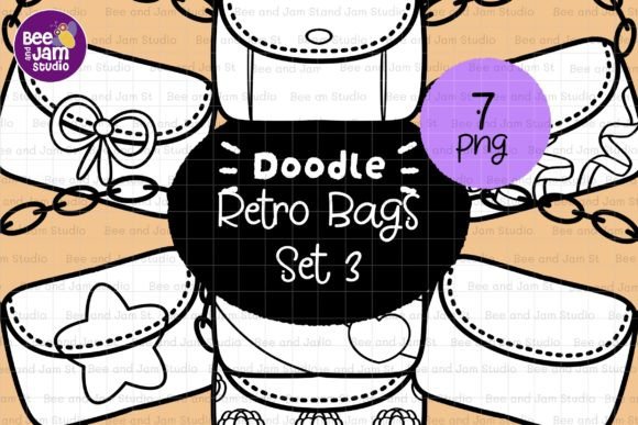 Download KDP Coloring Retro Bags Line Art PNG - Premium Bundle