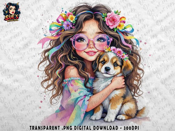 Download Boho Girl &amp; Puppy | Floral Vibes - Puppy Collection